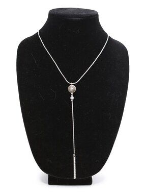 Lucky Brand Two Tone Silver & Gold Y-Shaped Faux Pearl Drop Boho Necklace